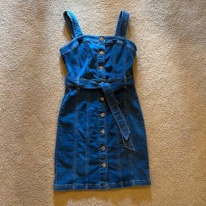 White House Black Market Jean mini dress size 4 excellent quality silver detail